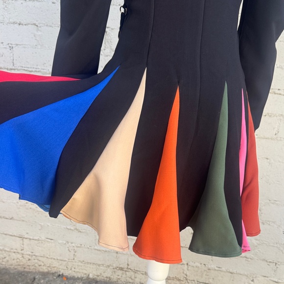 L'ATISTE by Amy Black Coat Dress Rainbow Pleated Skirt Gold Chains Size S - Picture 8 of 16
